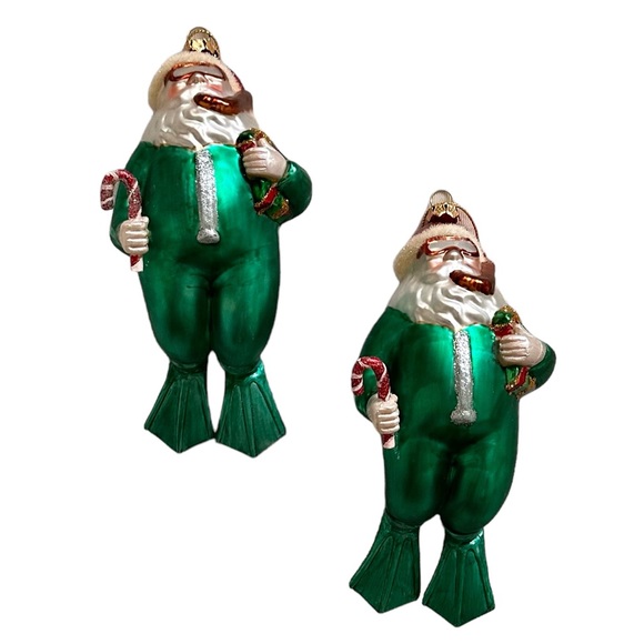 Set of 2 December Diamond Snorkling Santa Holiday Ornaments - Picture 2 of 5